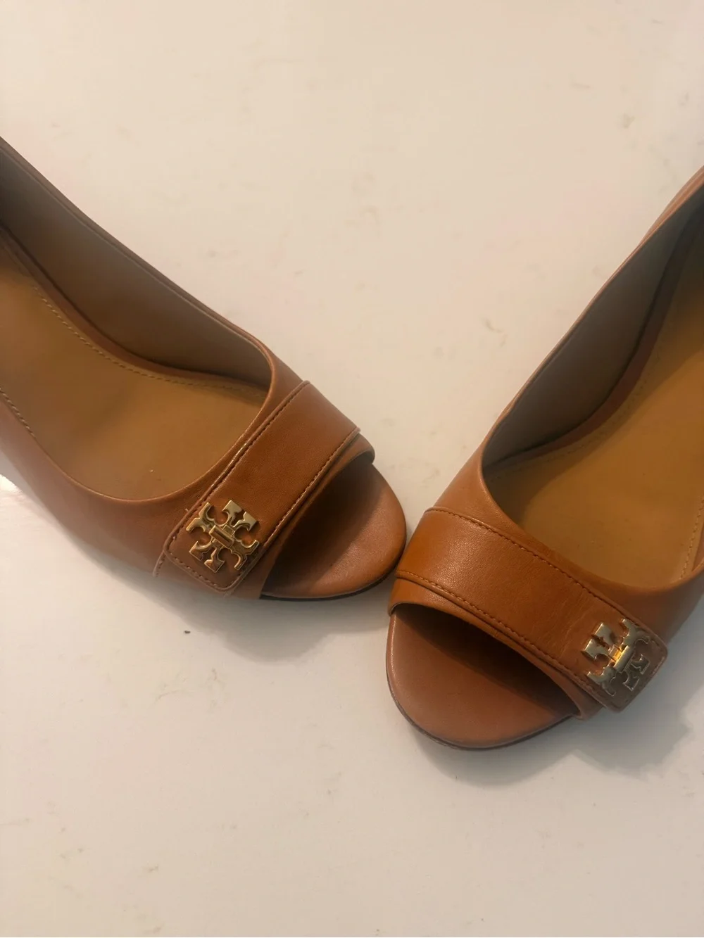 Tory Burch Kira Open Toe Wedge in Tan